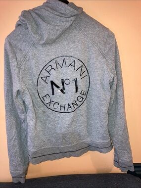Armani Exchange Gray Logo zip up Hoodie Sweatshirt